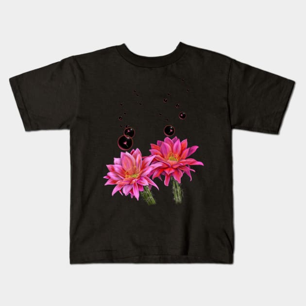 Colorful Cactus Flowers with Bubbles Kids T-Shirt by H. R. Sinclair